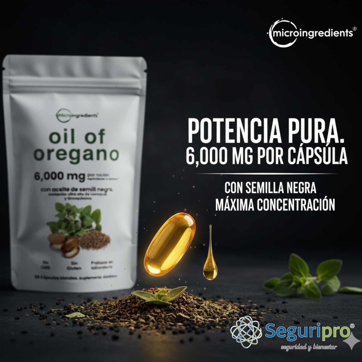 ACEITE DE OREGANO DE MICROINGREDIENTS + OBSEQUIO (10 parches quema grasa)